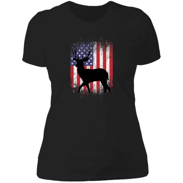 deer hunting american flag whitetail buck silhouette lady t-shirt