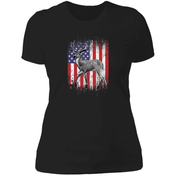 deer hunting american flag whitetail buck sketch lady t-shirt