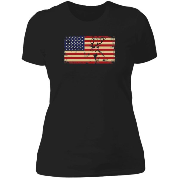 deer hunting and america flag funny hunting lover gift t-shirt lady t-shirt