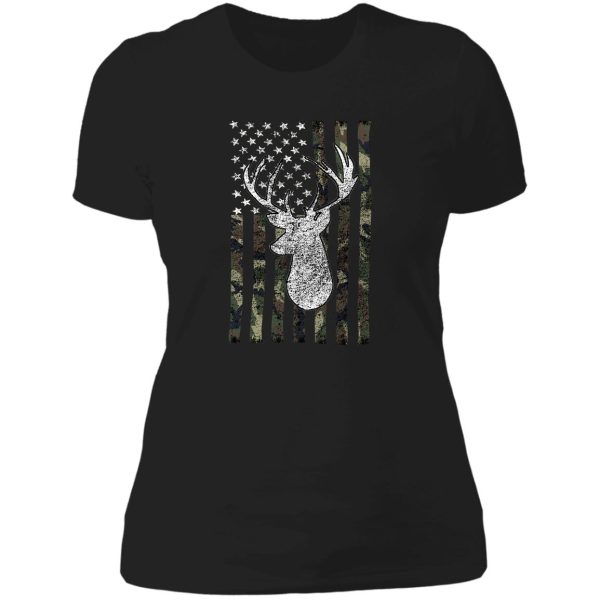 deer hunting buck camouflage flag lady t-shirt