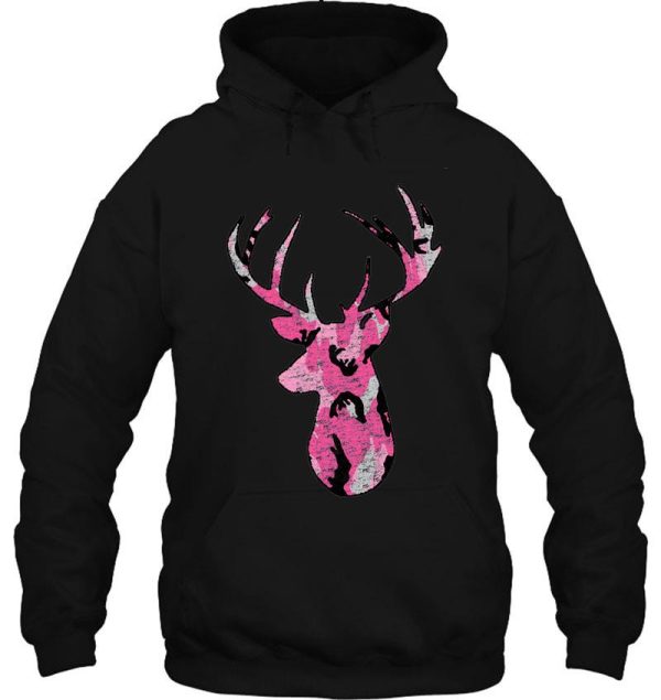 deer hunting buck head pink distressed hoodie