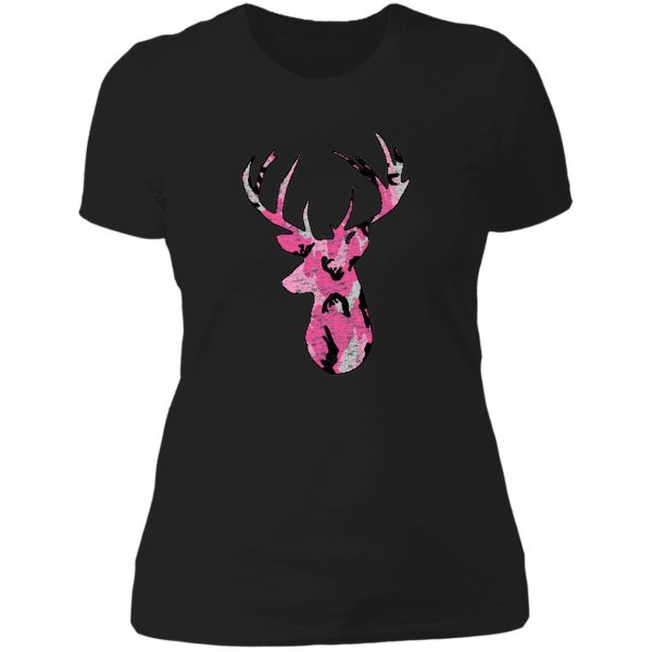 deer hunting buck head pink distressed lady t-shirt