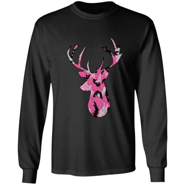 deer hunting buck head pink distressed long sleeve