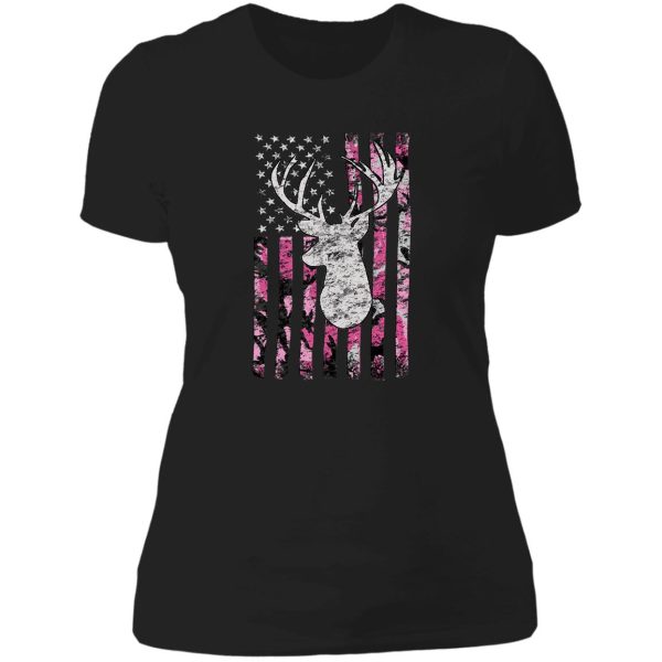 deer hunting buck pink camouflage flag lady t-shirt