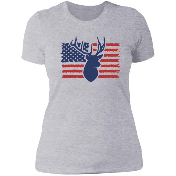 deer on distressed american flag lady t-shirt