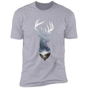 deer silhouette in misty forest wild river scene shirt
