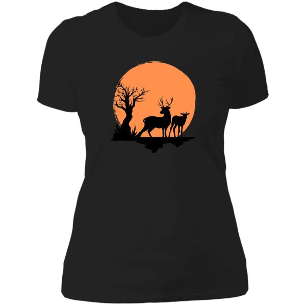 deer silhouettes at sunset lady t-shirt