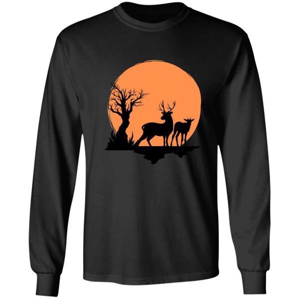 deer silhouettes at sunset long sleeve