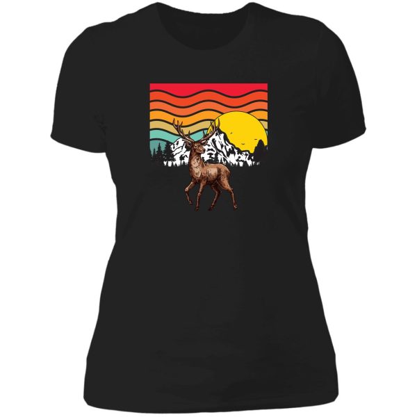 deer with antlers retro sunset lady t-shirt