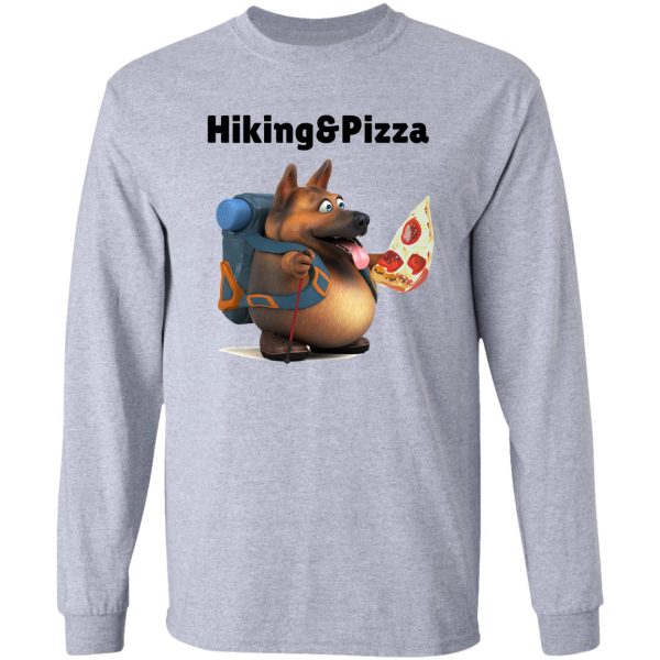 dog loves hiking and loves pizza long sleeve