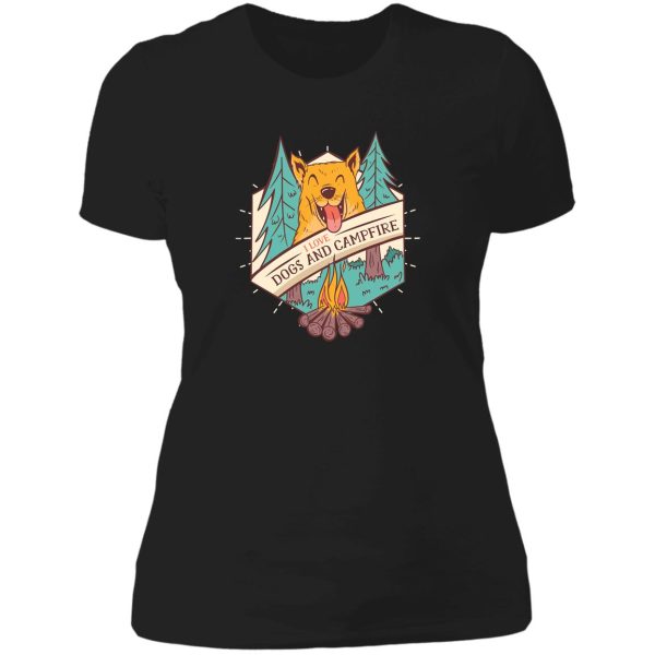 dogs and campfire lady t-shirt