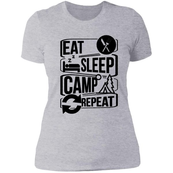 eat sleep camp repeat lady t-shirt