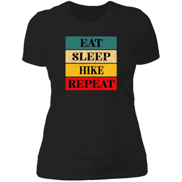 eat sleep hike repeat essential classic sports sticker and shirt design lady t-shirt