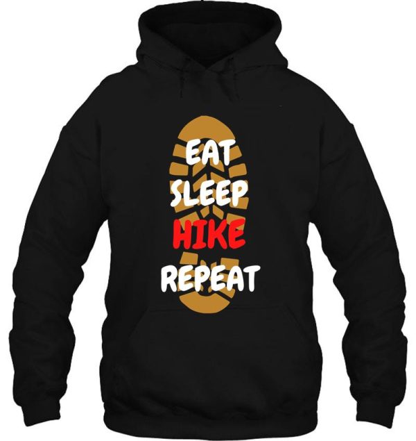 eat sleep hike repeat footprint in black hoodie