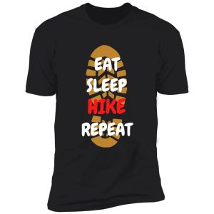 eat sleep hike repeat footprint in black shirt