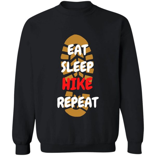 eat sleep hike repeat footprint in black sweatshirt