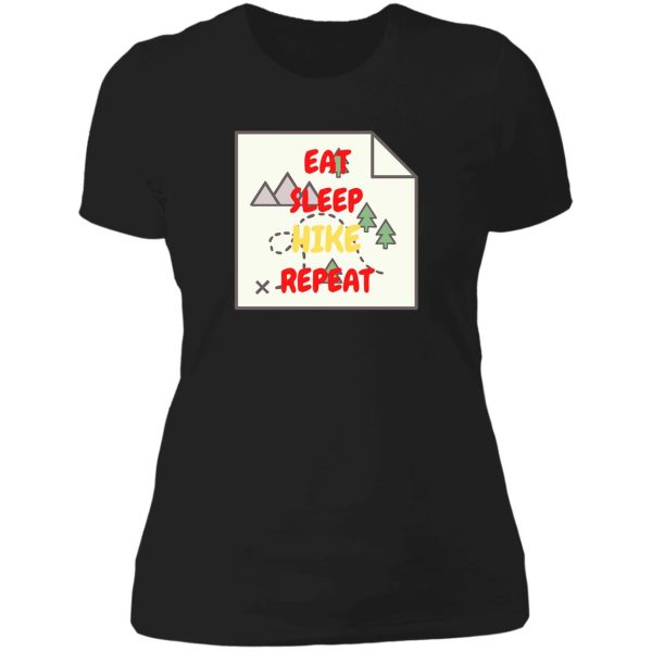 eat sleep hike repeat map in black lady t-shirt