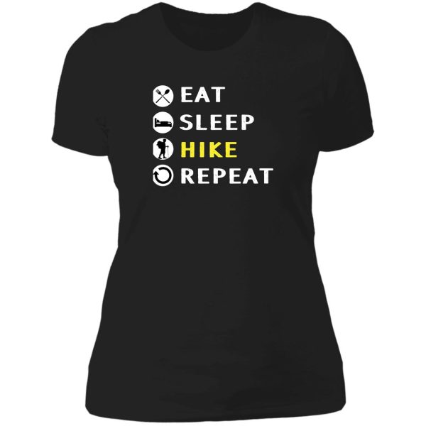 eat sleep hike repeat model hike lover lady t-shirt