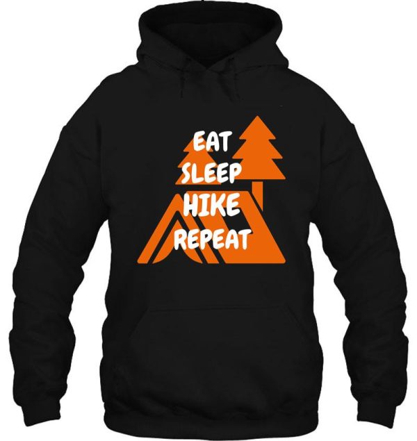 eat sleep hike repeat mountain hut in black hoodie