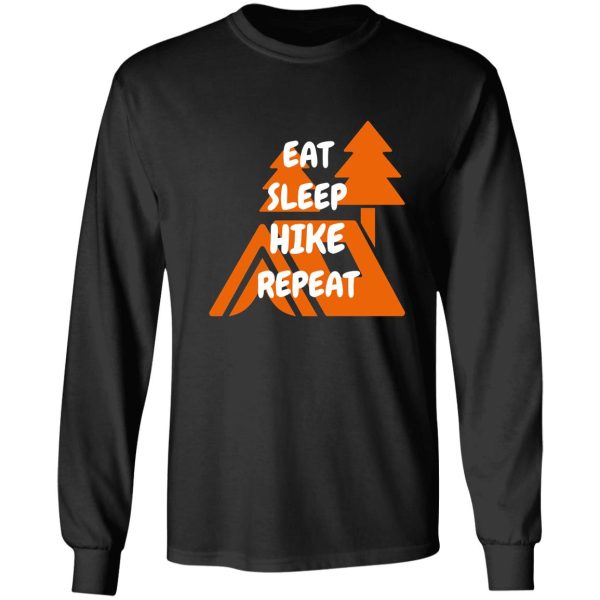 eat sleep hike repeat mountain hut in black long sleeve