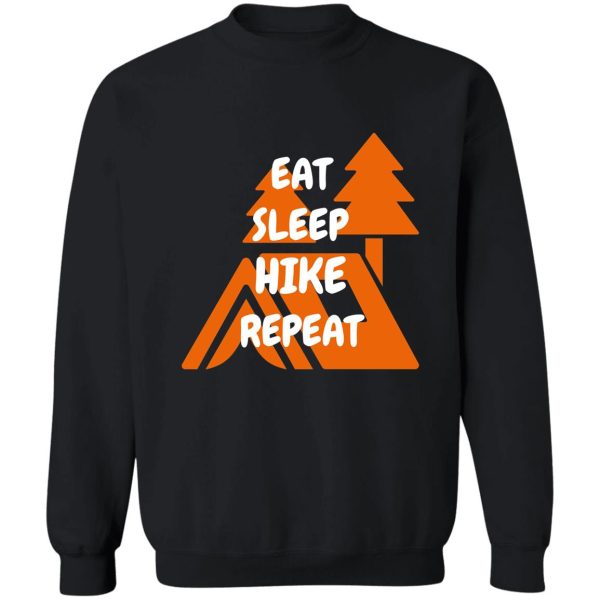 eat sleep hike repeat mountain hut in black sweatshirt