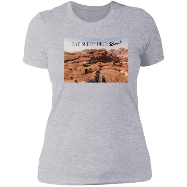 eat sleep hike repeat with positive quote lady t-shirt