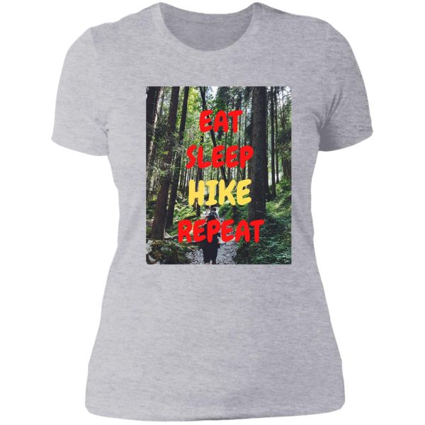 eat sleep hike repeat woods lady t-shirt