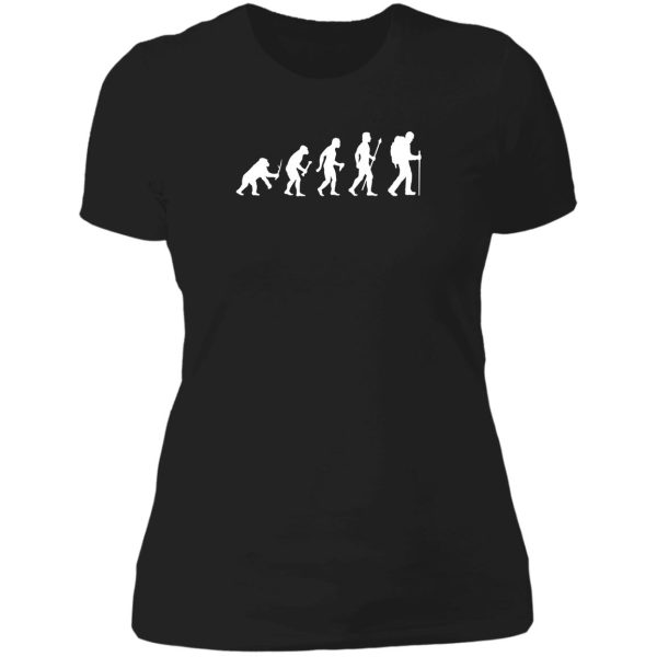 evolution of man and hiking lady t-shirt