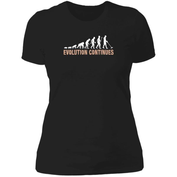 evolution of man and metal detecting lady t-shirt