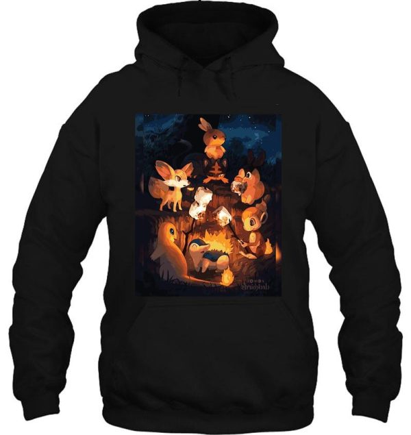 fire starters chilling in a campfire - pocket monsters hoodie