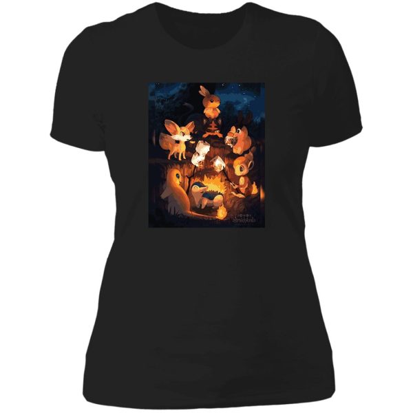 fire starters chilling in a campfire - pocket monsters lady t-shirt