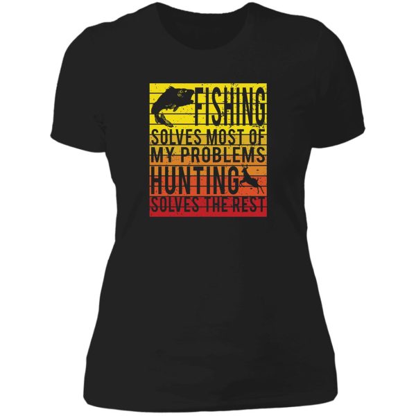 fishing hunting lover retro sunset lady t-shirt