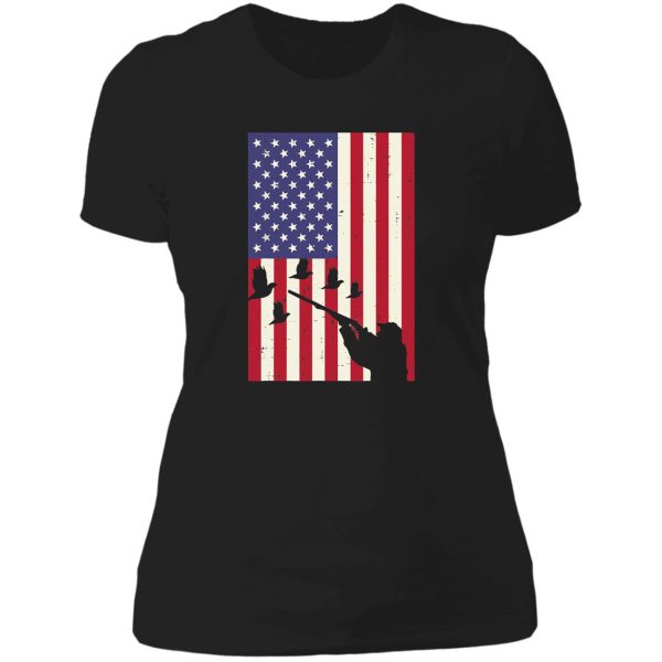 flag quail pheasant hunting vintage upland hunt patriotic lady t-shirt