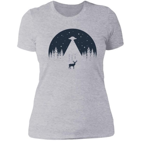 forest ufo and deer being abducted lady t-shirt