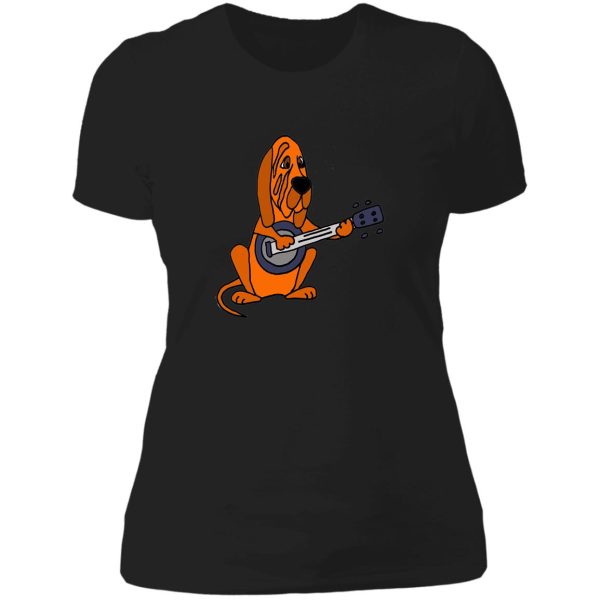 funky cool bloodhound dog playing the banjo lady t-shirt