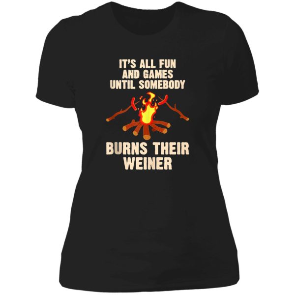 funny camping mountains outdoor campfire lady t-shirt