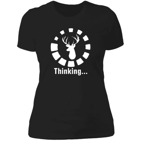 funny deer head hunting thinking lady t-shirt