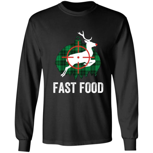 funny deer hunting fast food rudolph reindeer pun vintage retro hunter meat eater long sleeve