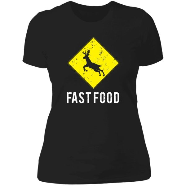 funny deer hunting season whitetail buck fast food lady t-shirt