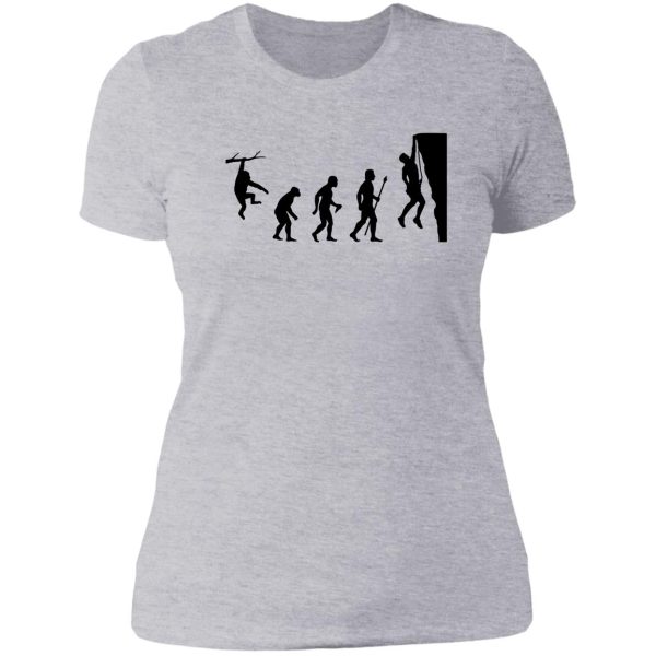 funny evolution of rockclimbing lady t-shirt