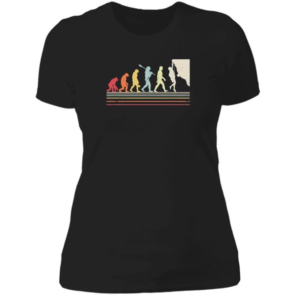 funny rock climbing evolution lady t-shirt