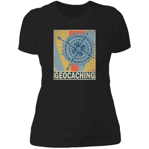 geocaching retro vintage lady t-shirt