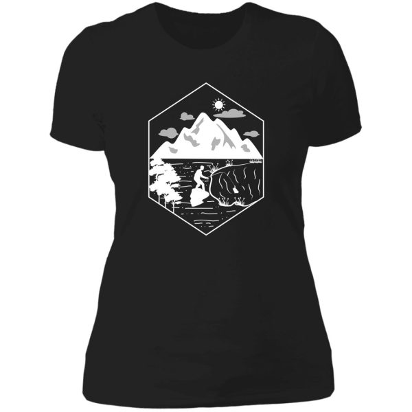 geometric mountain and tree camping life lady t-shirt