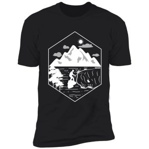 geometric mountain and tree camping life shirt