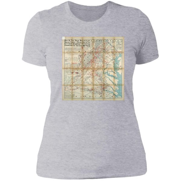 gettysburg wilderness and appomattox civil war battlefield map lady t-shirt