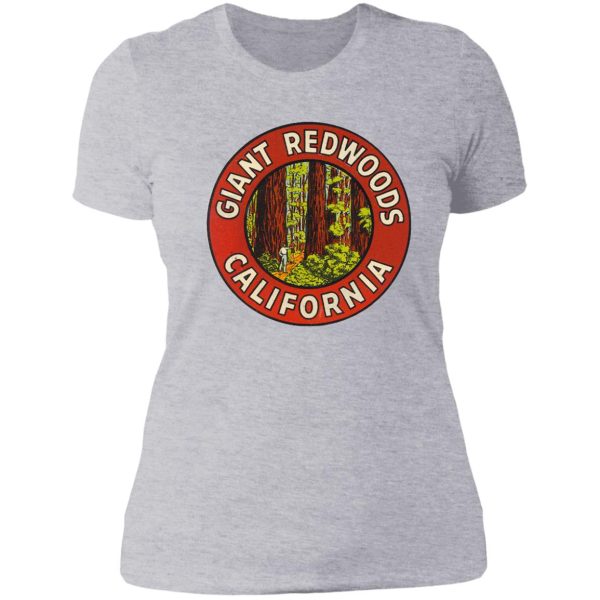 giant redwoods of california vintage retro travel decal lady t-shirt