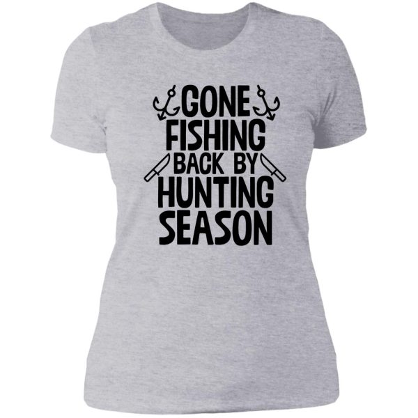 gone fishing art camper fisher hunter lady t-shirt