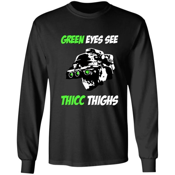 green eyes see thicc thighs long sleeve