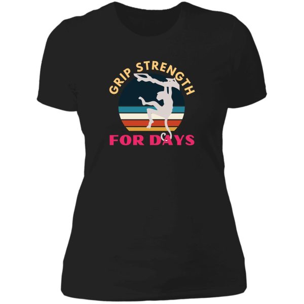 grip strength for days. monkey. funny climbing lady t-shirt