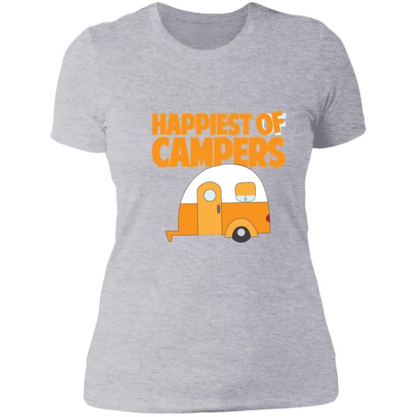 happiest of campers retro themed orange camper lady t-shirt